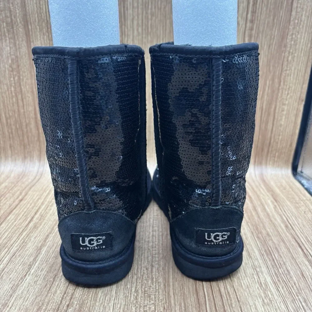 UGG CLASSIC SHORT SEQUIN SPARKLES BLACK BOOTS US 6/ EU‎ 37/ UK 4.5